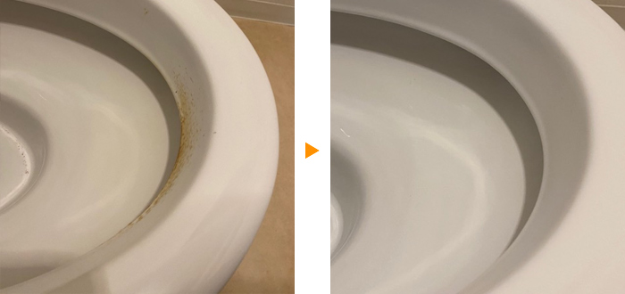 トイレ便器縁の汚れの除去例