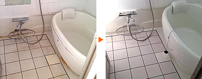 浴室、タイル床クリーニング　施工例