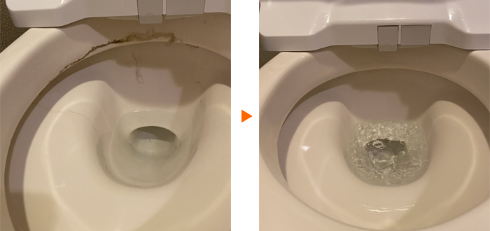 トイレ便器の尿石・黒ズミの除去例 